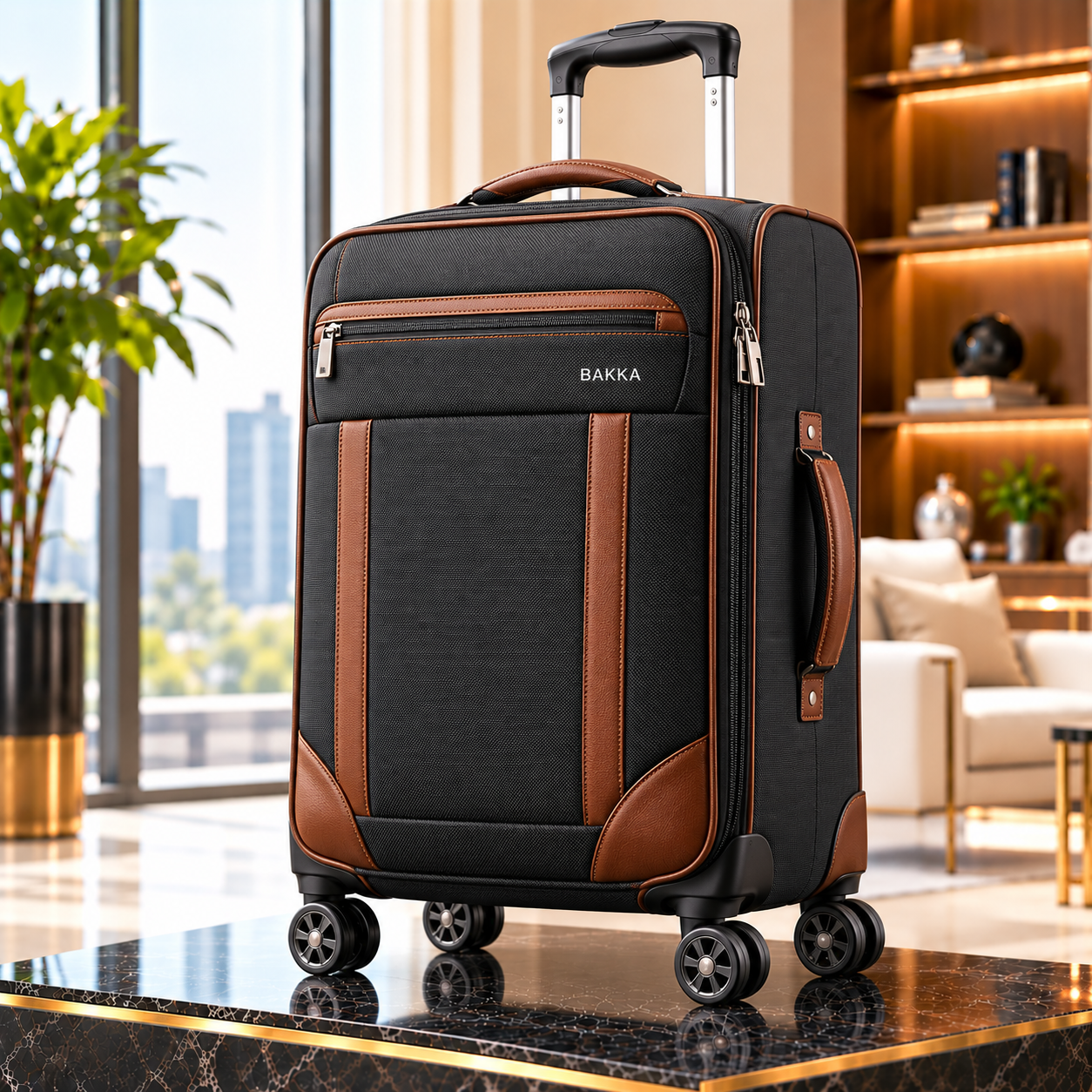 Premium Fabric / Leather-Trim Soft Luggage